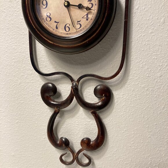 Antique Brown Finish Metal Scroll Wall Clock - Picture 5 of 7